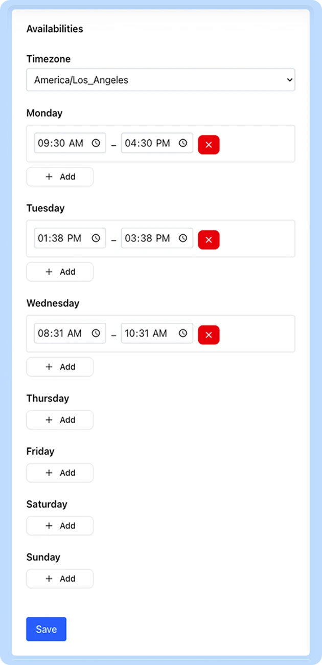 Calendra availabilities view